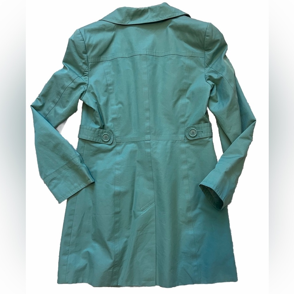Ann Taylor LOFT Teal Trench Coat w Notched Lapel and Fitted Silhouette Like New! - Picture 6 of 10